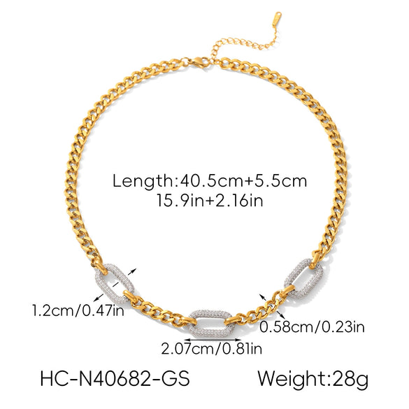 Wholesale Unisex Ins Style Stainless Steel Geometric Pattern Necklace With Diamonds And Zircons Electroplated Cuban Link Chain