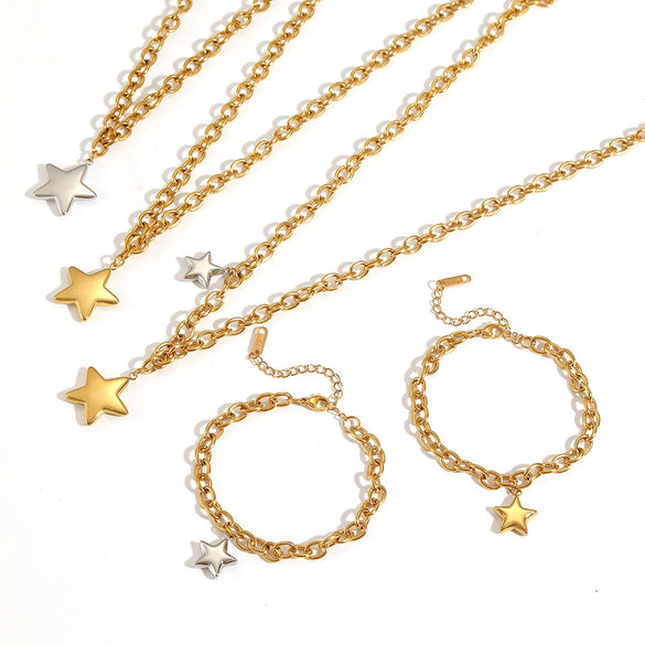Wholesale Unisex Jewelry Set Stainless Steel Titanium Steel Electroplated Star Sun And Moon Clouds Universe Pattern Necklace And Bracelet