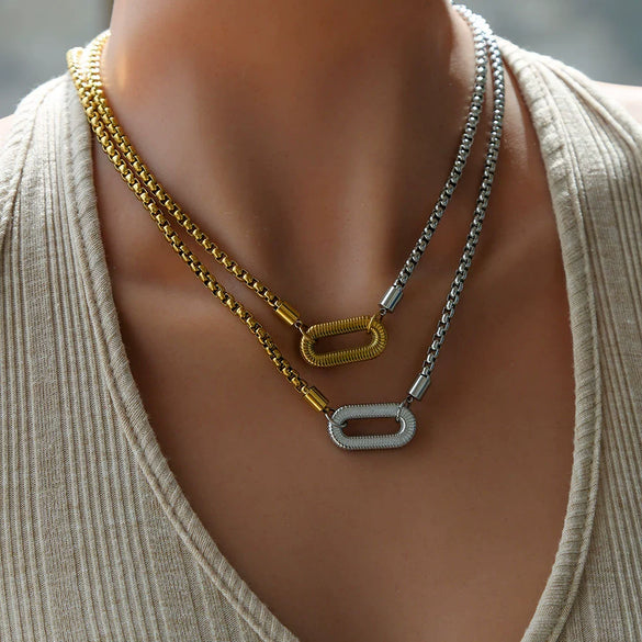 Wholesale Unisex 18K Gold Plated Stainless Steel Ushaped And Drop Shape Pendant Necklace