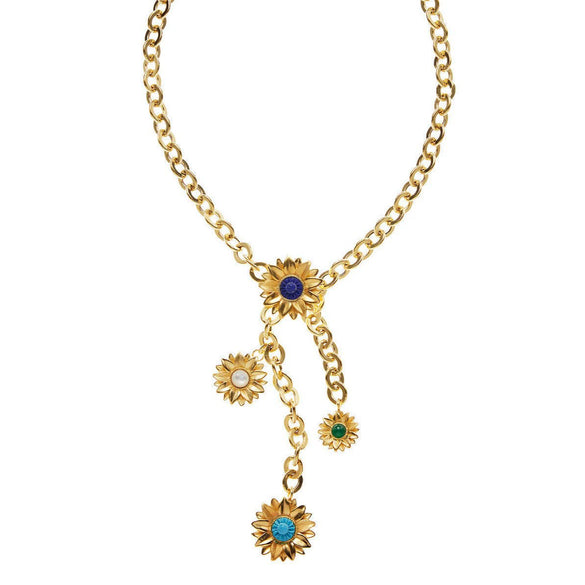Wholesale Unisex Light Luxury Design Flowershaped Copper Electroplated Daisy Color Pearl Gem Pendant Necklace