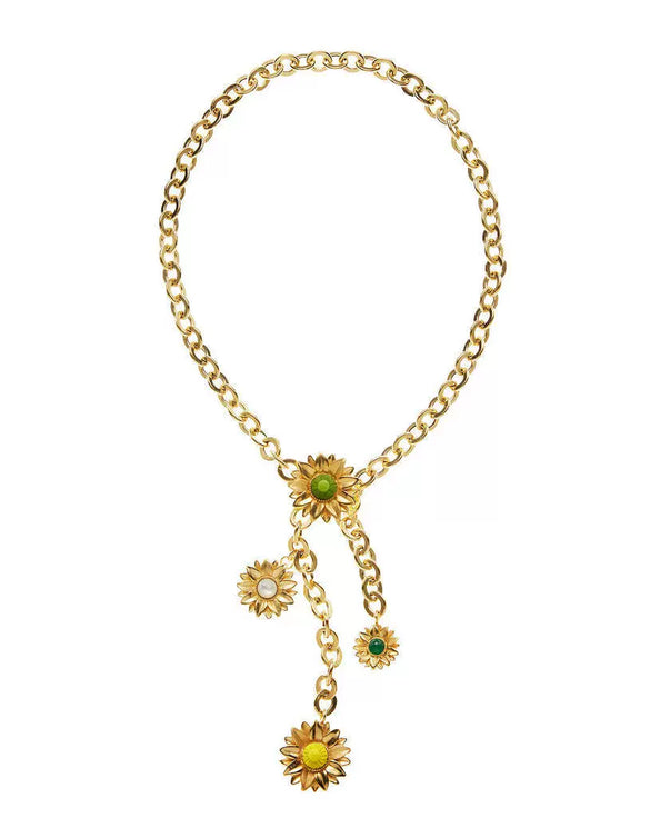 Wholesale Unisex Light Luxury Design Flowershaped Copper Electroplated Daisy Color Pearl Gem Pendant Necklace