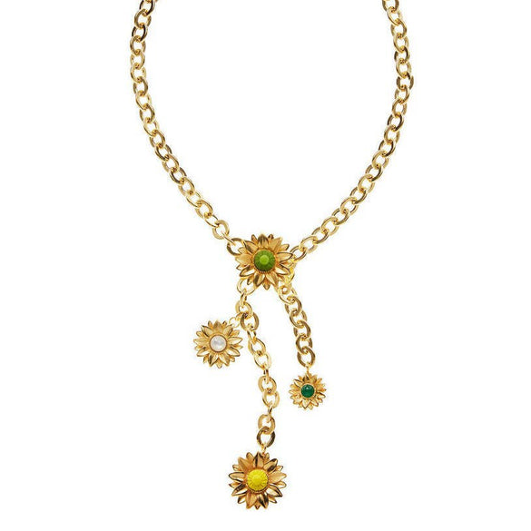 Wholesale Unisex Light Luxury Design Flowershaped Copper Electroplated Daisy Color Pearl Gem Pendant Necklace
