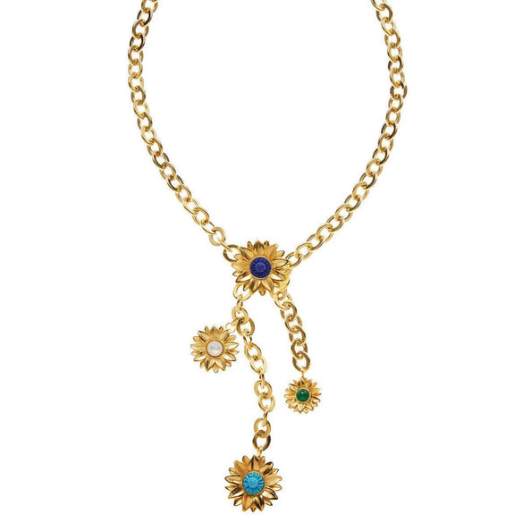 Wholesale Unisex Light Luxury Design Flowershaped Copper Electroplated Daisy Color Pearl Gem Pendant Necklace