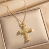 Wholesale Unisex Light Luxury Geometric Gold Plated Copper Zircon Cross Pendant Necklace With O Word Chain