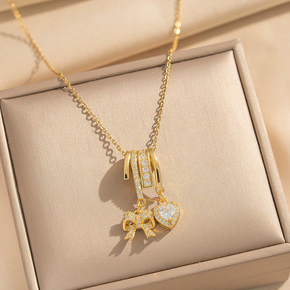 Wholesale Unisex Light Luxury Geometric Pendant Necklace With Gold Plated Copper Zircon Pendant And O Word Chain