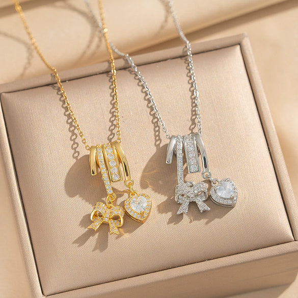 Wholesale Unisex Light Luxury Geometric Pendant Necklace With Gold Plated Copper Zircon Pendant And O Word Chain