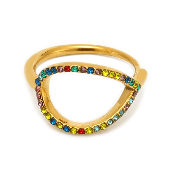 Wholesale Unisex Light Luxury Geometric Titanium Steel Electroplated Cnc Inlaid Zircon Ferris Wheel Water Drop Adjustable Side Opening Ring