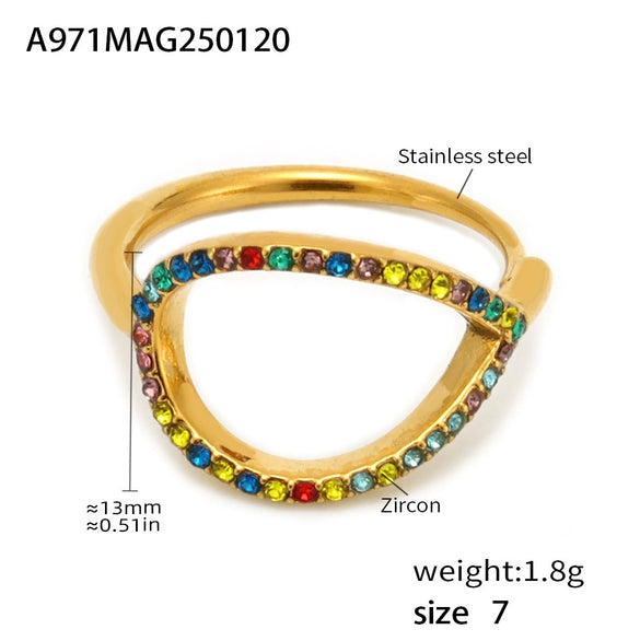 Wholesale Unisex Light Luxury Geometric Titanium Steel Electroplated Cnc Inlaid Zircon Ferris Wheel Water Drop Adjustable Side Opening Ring