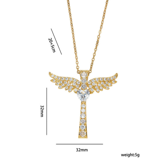 Wholesale Unisex Light Luxury Gold Plated Copper And Zircon Cross Necklace With O Word Chain