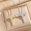 Wholesale Unisex Light Luxury Gold Plated Copper And Zircon Cross Necklace With O Word Chain