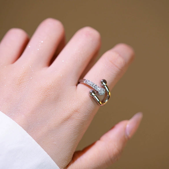 Wholesale Unisex Light Luxury Microinlaid Zircon Ushaped Horseshoe Buckle Adjustable Ring Gold Plated Copper