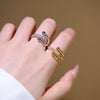 Wholesale Unisex Light Luxury Microinlaid Zircon Ushaped Horseshoe Buckle Adjustable Ring Gold Plated Copper