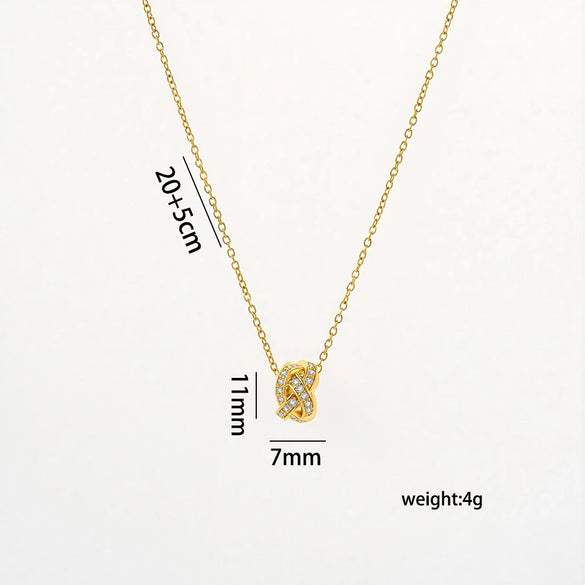 Wholesale Unisex Light Luxury Round Copper Zircon Real Gold Plated Cross Chain Pendant Necklace With Intertwined Love Knot Design