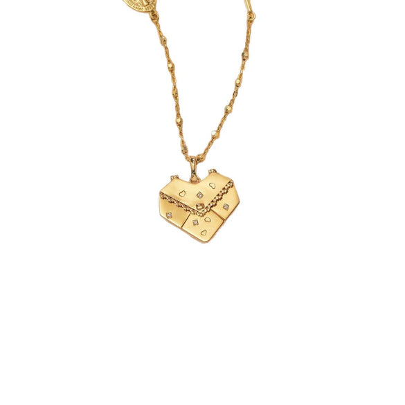Wholesale Unisex Light Luxury Style Gold Plated Stainless Steel Necklace With Angel Wings Footprint Heart English Letters Square Tag Envelope Bow Tie Pendant And Cross Chain