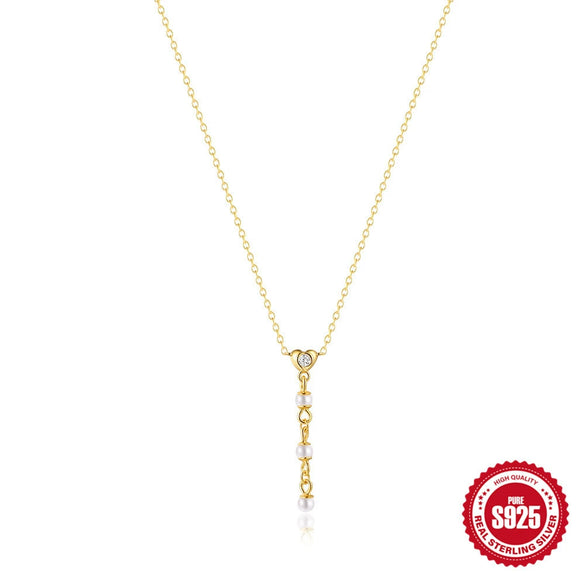 Wholesale Unisex Love Y Shaped Pearl Diamond Tassel Necklace And Earrings Set In 925 Sterling Silver With Electroplating