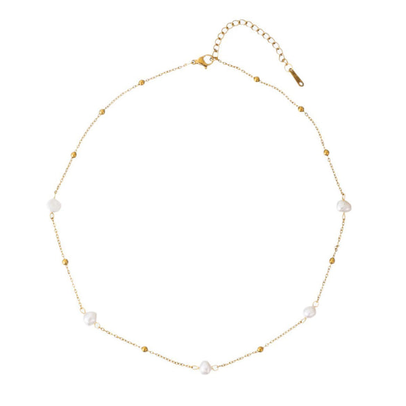 Wholesale Unisex Maillard Style Animals Zodiac Stainless Steel Freshwater Baroque Pearl Clavicle Necklace With Ball Chain 18K Gold Plated