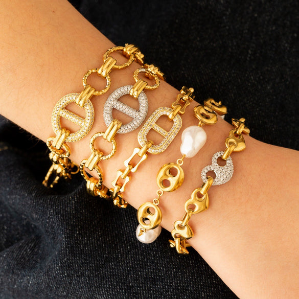 Wholesale Unisex Maillard Style Heart Shape Stainless Steel Electroplated Spliced Necklace And Bracelet
