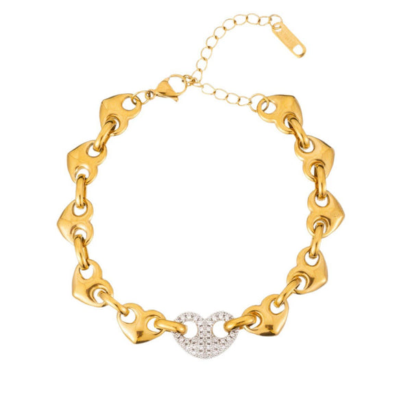 Wholesale Unisex Maillard Style Heart Shape Stainless Steel Electroplated Spliced Necklace And Bracelet