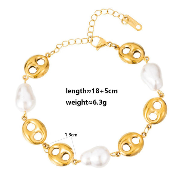 Wholesale Unisex Maillard Style Heart Shape Stainless Steel Electroplated Spliced Necklace And Bracelet