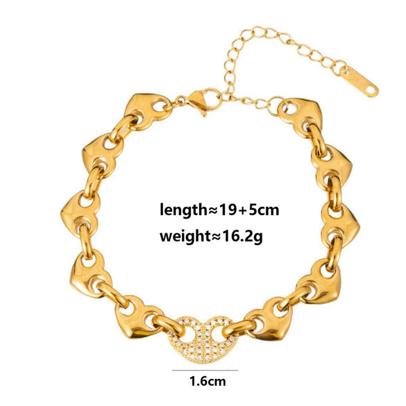 Wholesale Unisex Maillard Style Heart Shape Stainless Steel Electroplated Spliced Necklace And Bracelet