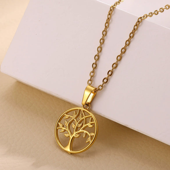 Wholesale Unisex Medieval Style Gold Plated Stainless Steel Tree Of Life Pendant Necklace