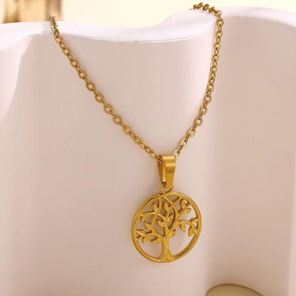 Wholesale Unisex Medieval Style Gold Plated Stainless Steel Tree Of Life Pendant Necklace