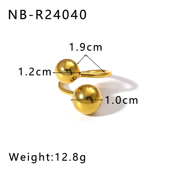 Wholesale Unisex Minimalist Design Asymmetric Stainless Steel Ring With Geometric Steel Balls And 18K Furnace Vacuum Plating