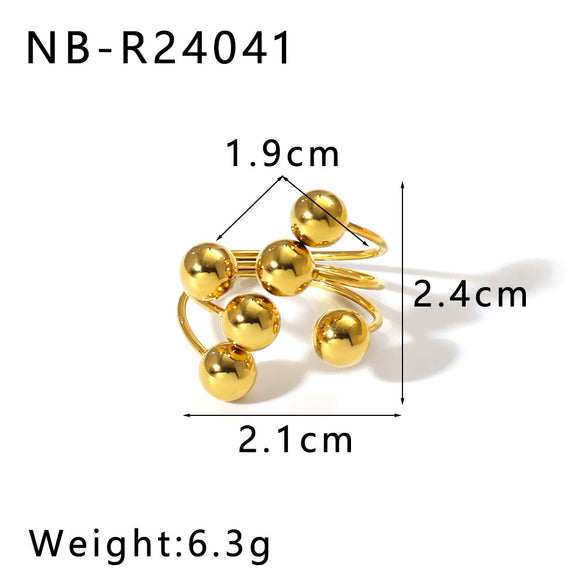 Wholesale Unisex Minimalist Design Asymmetric Stainless Steel Ring With Geometric Steel Balls And 18K Furnace Vacuum Plating