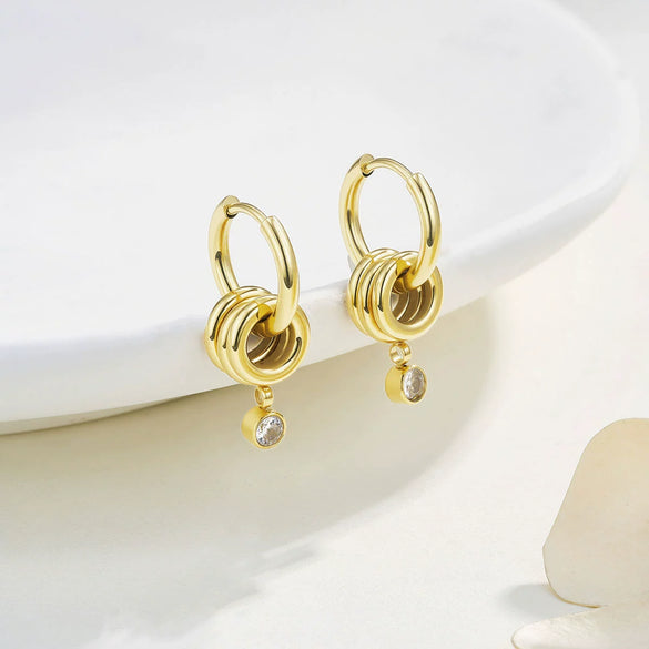 Wholesale Unisex Minimalist Geometric Stainless Steel 14K Electroplated Multiring Laminated Inlaid Zircon Jewelry