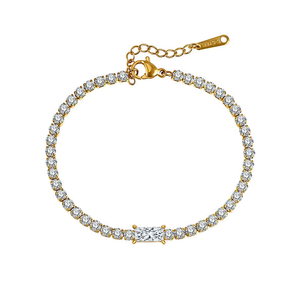 Wholesale Unisex Minimalist Highend Tennis Bracelet With Full Diamond Zirconia Stainless Steel Real Gold Plated Geometric Design