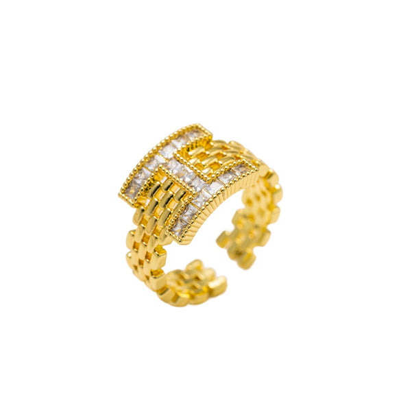 Wholesale Unisex Modern Minimalist Geometric Copper Zircon H Letter Diamondencrusted Open Ring With Polished Plating