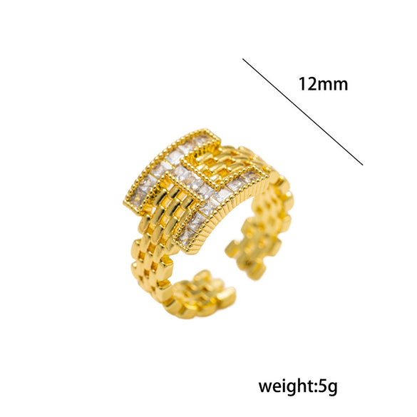 Wholesale Unisex Modern Minimalist Geometric Copper Zircon H Letter Diamondencrusted Open Ring With Polished Plating