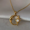 Wholesale Unisex Mori Style Geometric Hollow Star Moon Opal Inlaid Copper Electroplated Pendant Necklace With Ochain