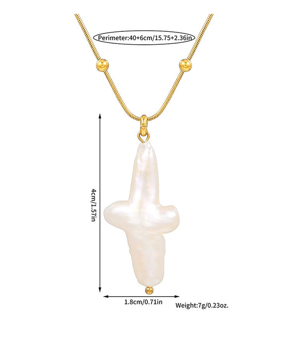 Wholesale Unisex Natural Freshwater Baroque Pearl Alien Shape Cross Pendant Titanium Steel Jewelry