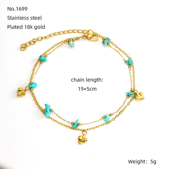 Wholesale Unisex Natural Stone And 316L Stainless Steel Heart Pattern Electroplated Bracelet