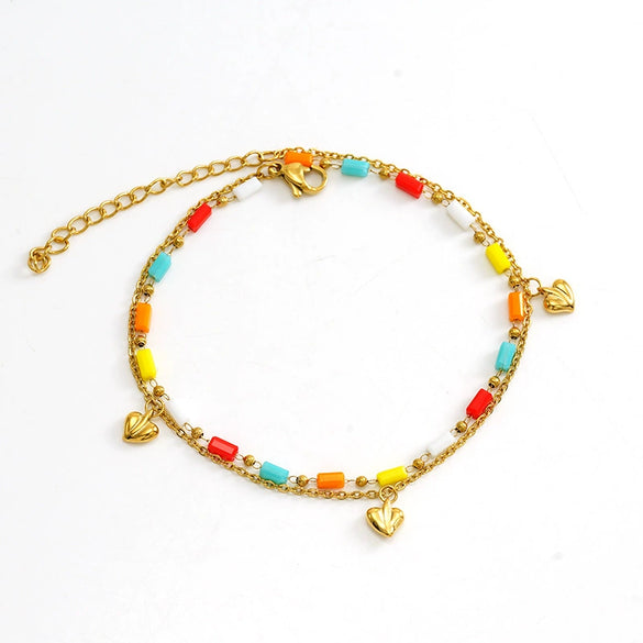 Wholesale Unisex Natural Stone And 316L Stainless Steel Heart Pattern Electroplated Bracelet
