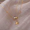 Wholesale Unisex Natural Style Double Layer Starfish Shell Clavicle Chain Stacked Necklace Titanium Steel 18K Gold Vacuum Plated
