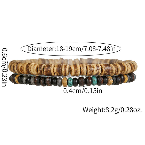 Wholesale Unisex Natural Wood Geometric Bead Elastic Handmade Bracelet Set