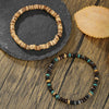 Wholesale Unisex Natural Wood Geometric Bead Elastic Handmade Bracelet Set