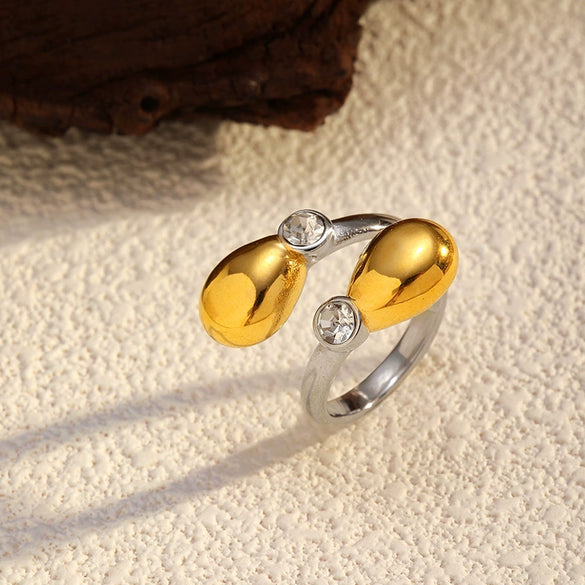 Wholesale Unisex Open Stainless Steel Rings With Flower And Geometric Patterns 18K Gold Plated