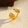 Wholesale Unisex Open Stainless Steel Rings With Flower And Geometric Patterns 18K Gold Plated