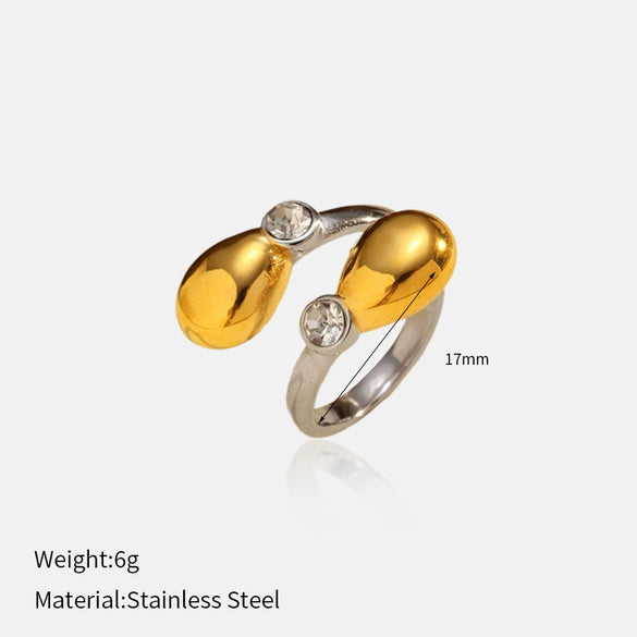 Wholesale Unisex Open Stainless Steel Rings With Flower And Geometric Patterns 18K Gold Plated
