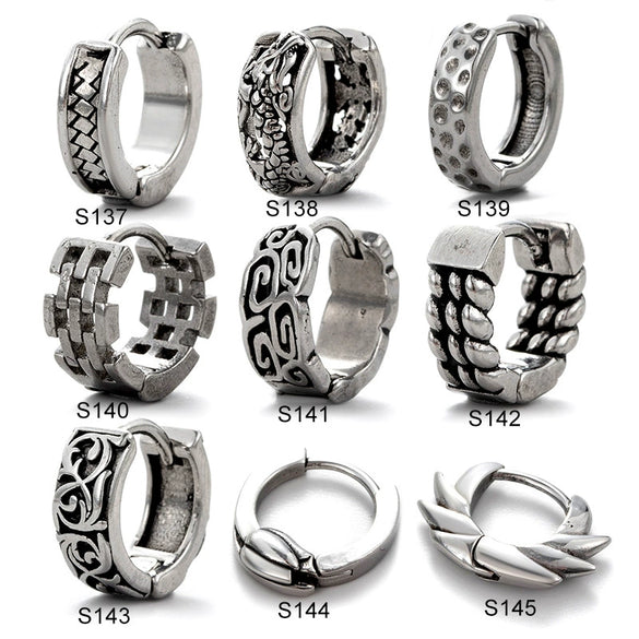 Wholesale Unisex Piercing Earrings Stainless Steel Cast Dragon Totem Geometric Pattern Punk Style Polished