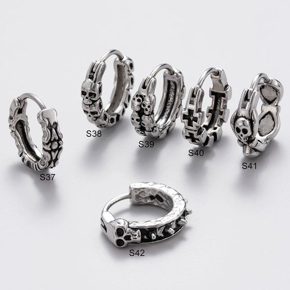 Wholesale Unisex Piercing Earrings Stainless Steel Cast Skull Cross Fashion Retro Polished