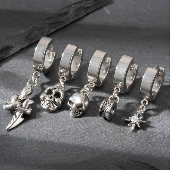 Wholesale Unisex Piercing Earrings Stainless Steel Cast Skull With Animal Zodiac Pattern Polished