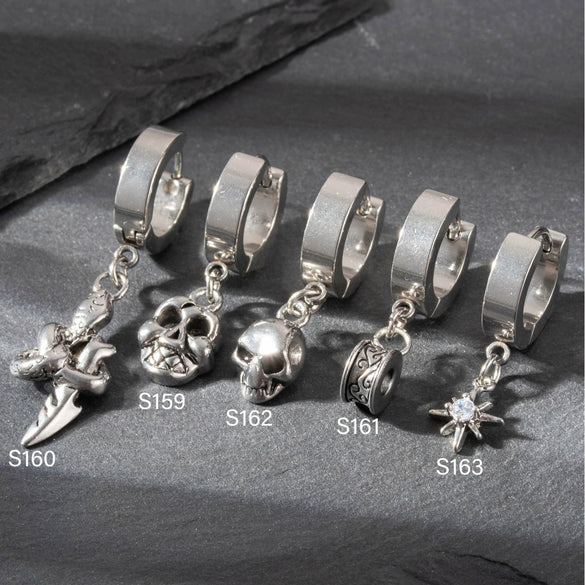 Wholesale Unisex Piercing Earrings Stainless Steel Cast Skull With Animal Zodiac Pattern Polished