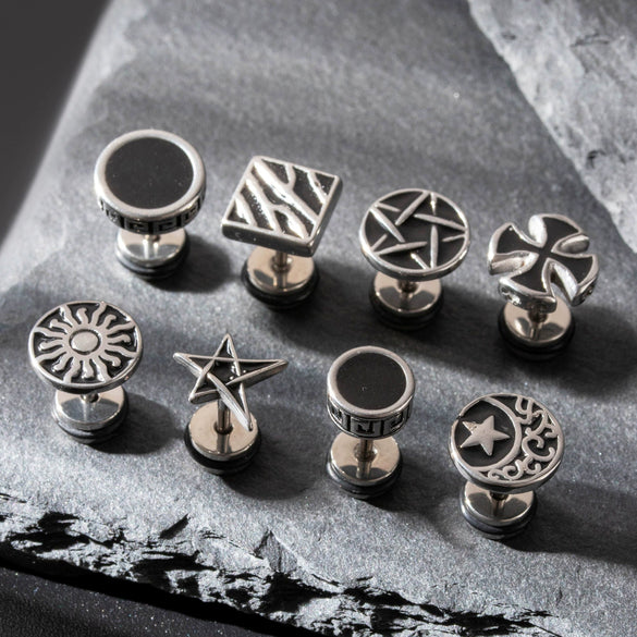 Wholesale Unisex Piercing Earrings Stainless Steel Casting Geometric Punk Fashion Retro With Polishing
