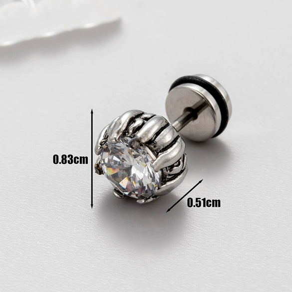 Wholesale Unisex Piercing Earrings Stainless Steel Casting Inlaid Zircon Punk Geometric Polishing Style
