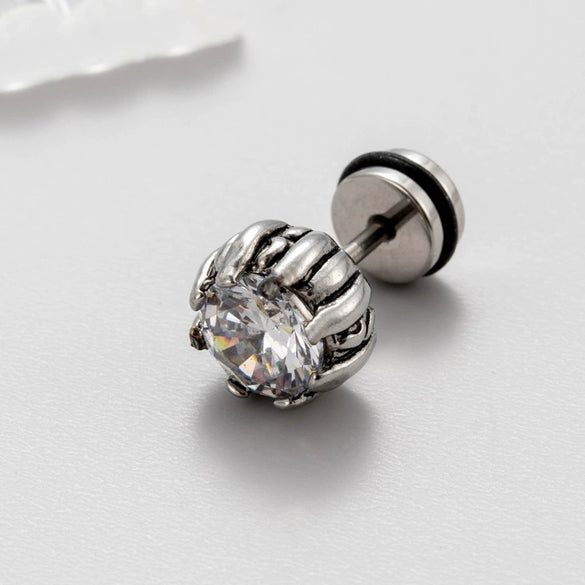 Wholesale Unisex Piercing Earrings Stainless Steel Casting Inlaid Zircon Punk Geometric Polishing Style