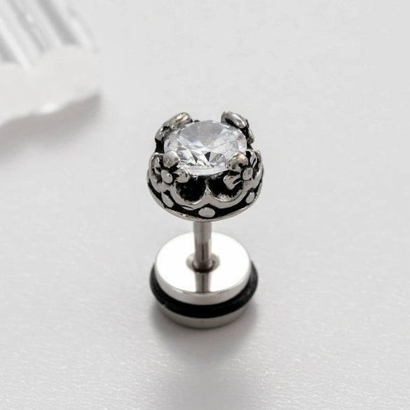 Wholesale Unisex Piercing Earrings Stainless Steel Casting Inlaid Zircon Punk Geometric Polishing Style